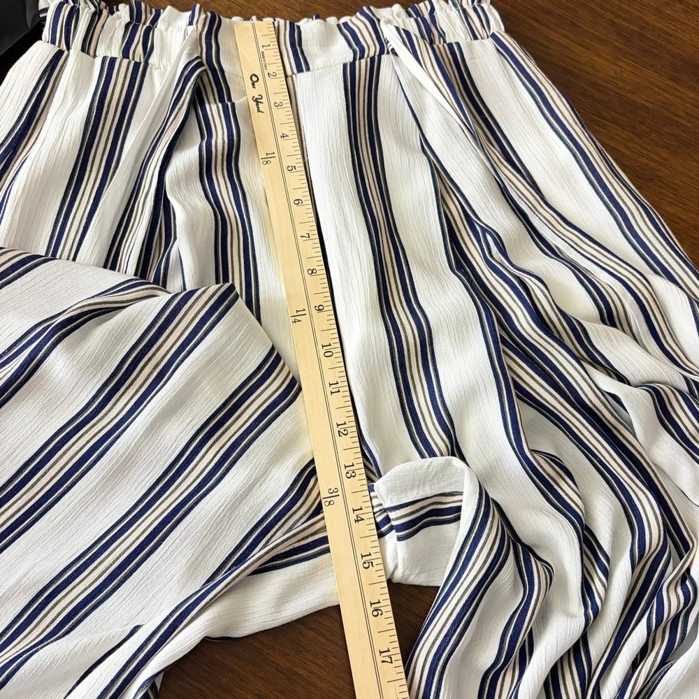 Simplee Women Wide Leg Palazzo Pants Size M Blue Striped High Rise Front Slit - Picture 11 of 13